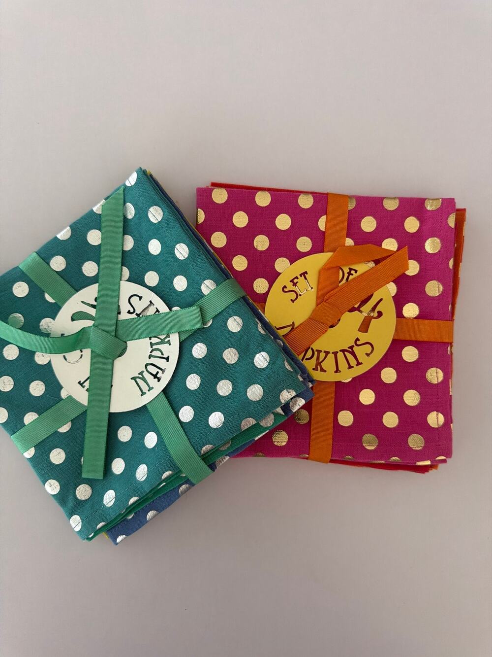 Anthropologie Cloth Cocktail Napkins Set Polka Dot Colorful Party Drinks NWT NOS